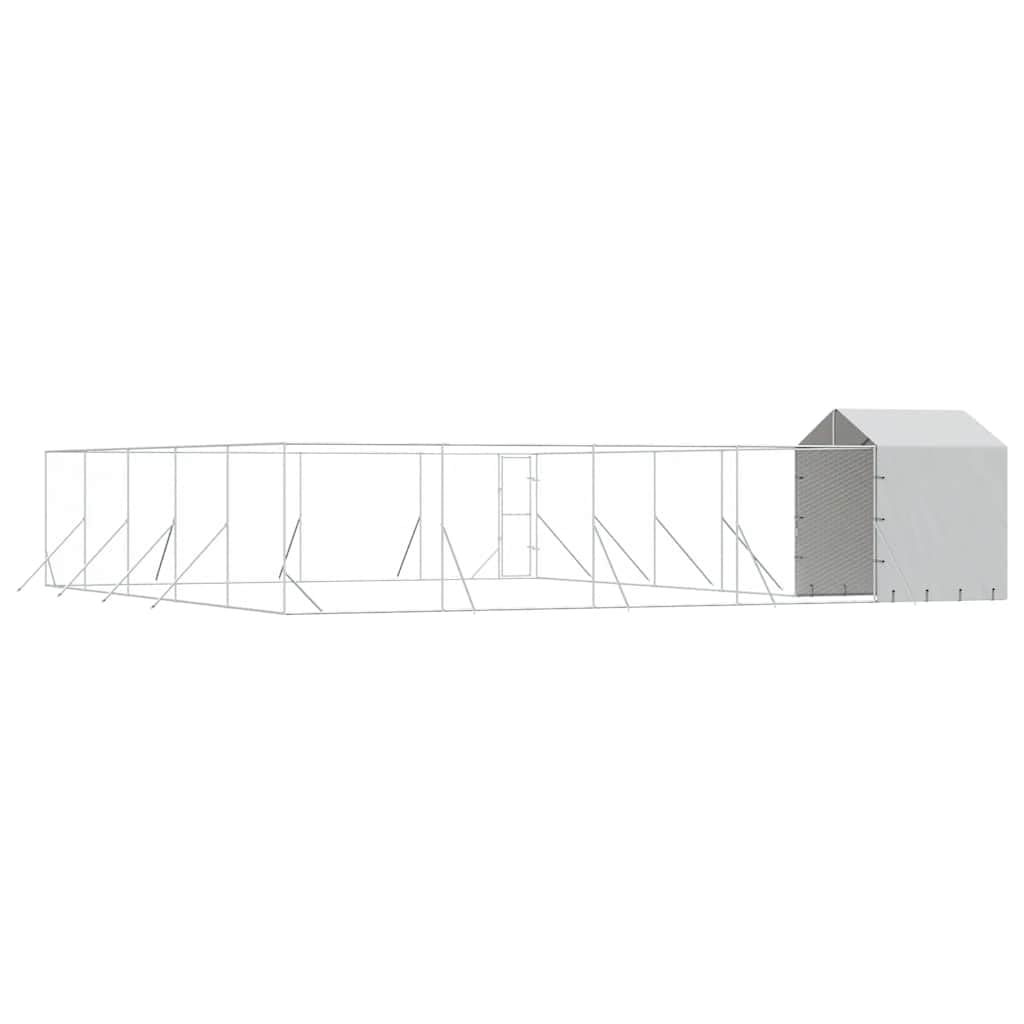 Cuccia per cani con tetto in acciaio zincato argentato, 10 x 10 x 2,5 m, grande recinto per cani e piccoli animali, protezione sicura per giardino, terrazza, casa