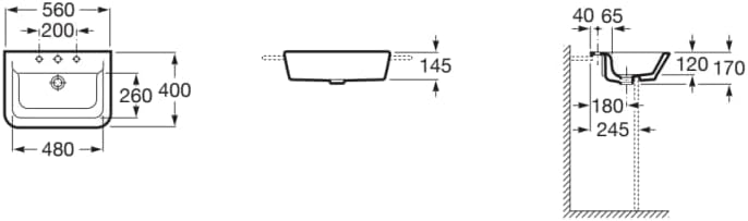 Roca, The Gap Original, Porcelain Semi-Flush Countertop Washbasin, White, 560 mm x 400 mm x 170 mm, A32747S000