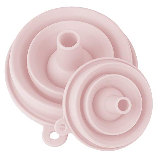 COOK With COLOR Set of 2 Silicone Collapsible Funnels, Foldable Kitchen Funnel with Wide Mouth for Liquids, Bottles, Food and Spices - Pink