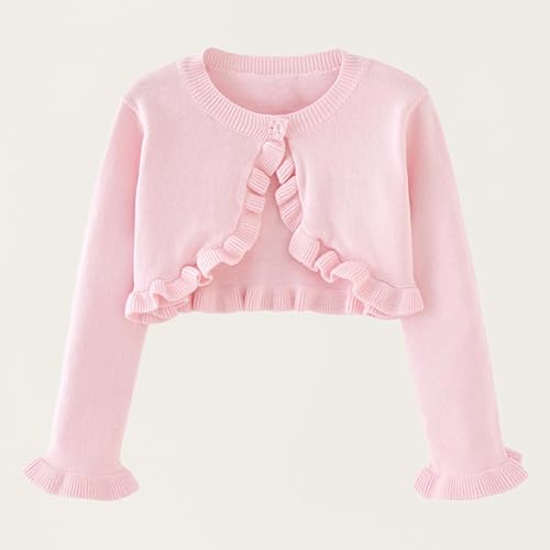 Girl's Bolero Cardigan Button Closure Ruffle Trim Long Sleeve Fall Cute Comfy Cropped Shrugs Sweater Tops Size 1-102