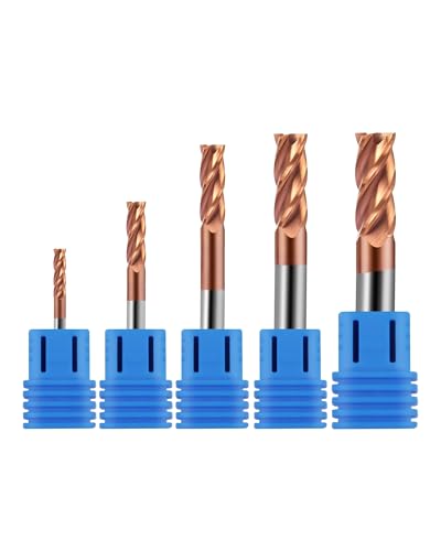 Image of 1 /8 inch 3 /16 inch 1 /4 inch 5 /16 inch 3 /8 inch Carbide End Mills Set, 4 Flute End Mill Bits for Steel (Carbon steels /Alloy Steels /Hardened Steels), TISIN Coated, CNC Router Bits