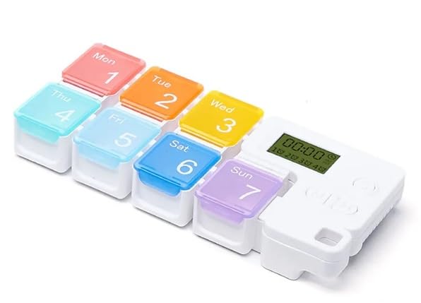 7 Days Pill Dispenser Organizer with Reminder Alarm | Portable Travel Vitamins Medicine Box Case, Portable, BPA-Free, Moisture-Proof Pill Holder | Compact Travel Pill Dispenser for Health Routine and customised alarm (Blue)-image-7