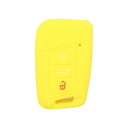 BROVACS Silicone Cover Protector Case Holder Skin Jacket Compatible with VOLKSWAGEN Passat B8 Magotan SKODA Superb A7 3 Button Smart Remote Key Fob CV9807 Yellow - Image 2