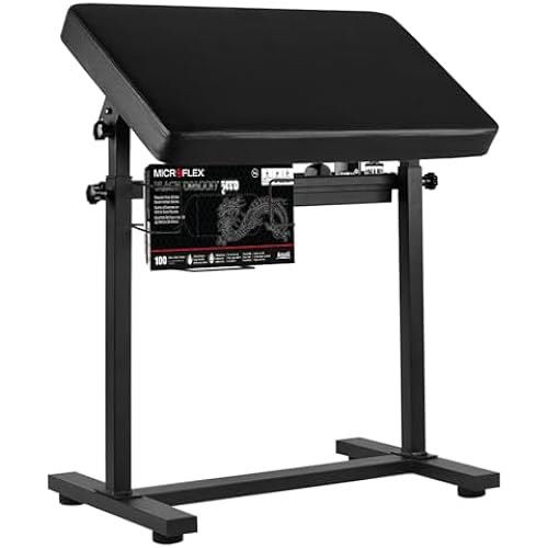 Tattoo Arm Rest Stand, Large Armrest Tattoo with Rack and Storage Compartment, Tattoo Armrest Stand with PU Leather Soft Sponge Pad, Adjustable Height & Angle for Tattoo Supplies
