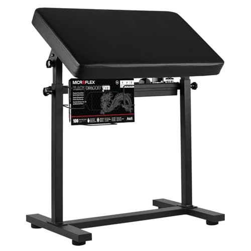 Tattoo Arm Rest Stand Large Armrest Tattoo with Rack and Storage Compartment Tattoo Armrest Stand with PU Leather Soft Sponge Pad Adjustable Height & Angle for Tattoo Supplies
