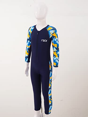 Winchang Kids Boys Girls One-Piece Swimsuit Zip Up Rash Guard Sunsuit Jumpsuit Camouflage Print Full Body Swimwear Navy Blue 5-6 Years #TOP2