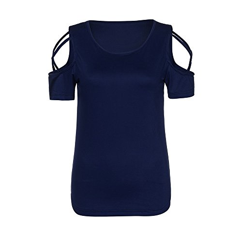 Women Criss Cross T-Shirt Summer Short Sleeve Blouse Off Shoulder Tops Navy