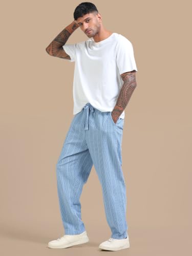 Image of StitchX Men's Airport Look Textured Seersucker Cotton Jogger Trousers S-4XL