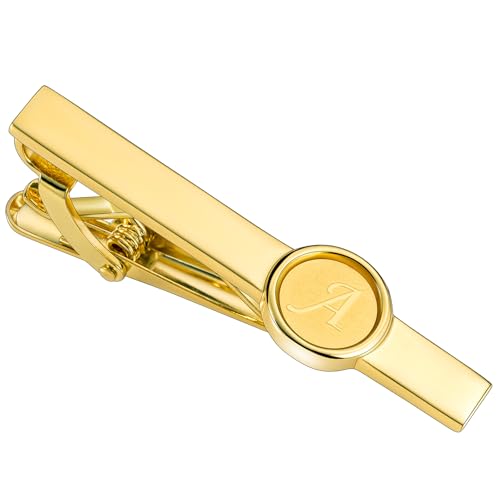 HAWSON 2 inch Tie Clips and Cufflinks Sets for Men A-Z Gold Engraved Letter Cufflinks and Tie Clips Sets for Formal Business Wedding