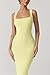 QINSEN Women's Square Neck with Lace Detail Long Maxi Dress Sleeveless Lounge Ribbed Full Length Bodycon Dresses Lemon Yellow L