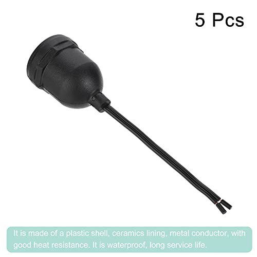 Meccanixity Waterproof Lamp Socket, 40X60Mm E26 E27 110-220Vac 60W Screw Base Bulb Holder Light Sockets With Wires, Black Pack Of 5 #TOP2