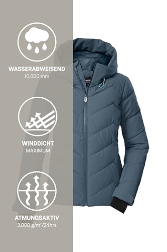 killtec Damen Skijacke/Steppjacke/Funktionsjacke in Daunenoptik mit Kapuze und Schneefang KSW 31 WMN SKI QLTD JCKT, taubenblau, 36, 43417-000