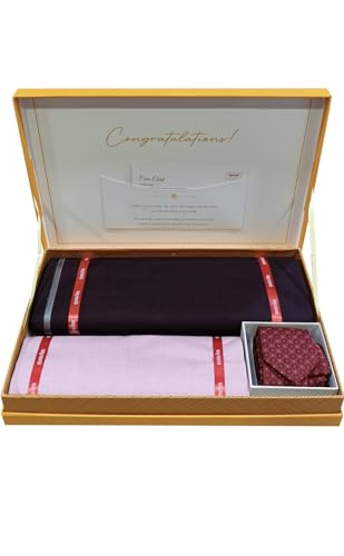 Image of Raymond Fabrics Men's Unstitched 3.25 Meters Suit Fabric Set with Tie, Pocket Square and Shirt Piece (Multicolour, All Weather Fabric,Attractive Box,Premium Fabric)