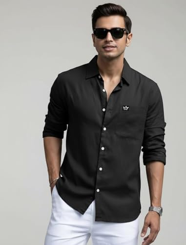 Image of IndoPrimo Men's Regular Fit Cotton Casual Shirt | Premium Solid Full Sleeve Shirt