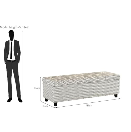 Image of 3 Seater Upholstered Ottoman Bench with Storage for Living Room | End of Bed Storage Seat | Button Tufted Pouffe Storage Settee Couch for Living Room Bedroom Office