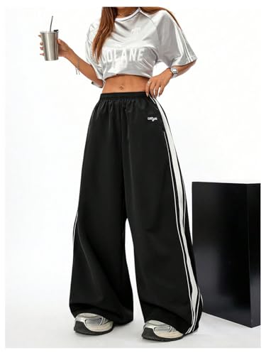 GORGLITTER Women's Baggy Sweatpants Track Pants Joggers Y2k Bottoms Wide Leg Striped Oversized Sweat Pants Streetwear4