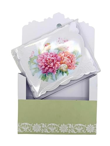Image of Poster Foundry Peony Boxed Note Cards by Carol Wilson. 10 embossed 4x5 Die-Cut Notecards and Matching Envelopes in Decorative Gift Box with Magnetic Flap. NCP2349