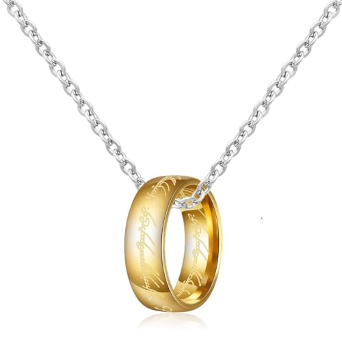 CATZUM Le Seigneur des Anneaux Le Anneau Unique Cosplay Collier Pendentif Elfique Gandalf (Longueur de chaîne 60 cm) (Or)