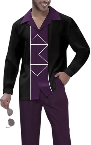 ZIBRAL Men's Fashion 2 Piece Dress Shirts Suits Long Sleeve Big Men Leisure Sets Formal Pants Sets ZM131-14-S