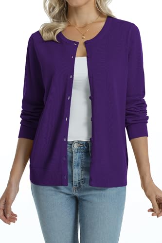 Image of QUALFORT Women's 100% Cotton Lightweight Cardigans Long Sleeve Knitted Button Down Sweater