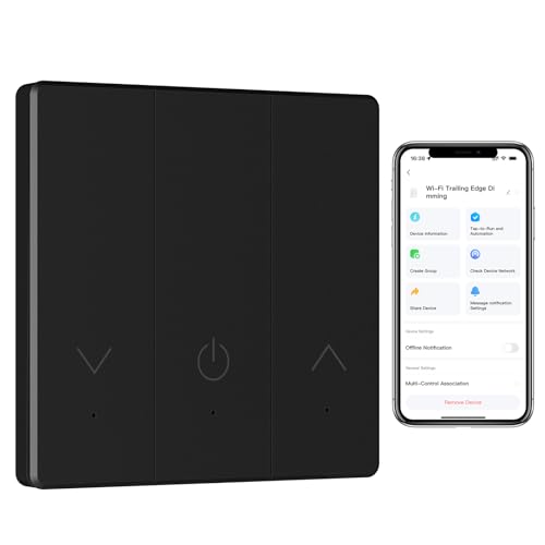 BSEED Smart Dimmer interruttore della luce, Wifi Smart LED dimmer funziona con Amazon Alexa/Google Assistance/Tuya/Smart Life, 1 scomparto 1 via, nero, 2,4 GHz (richiesto filo neutro)