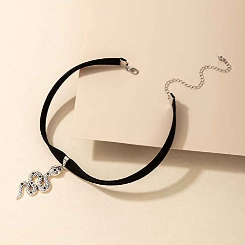 Iaceble Punk Velvet Snake Choker Necklace Silver Snake Pendant Clavicle Necklace Gothic Velvet Collar Necklace Short Black Ribbon Necklace Jewelry For Women And Girls (Silver) #TOP3