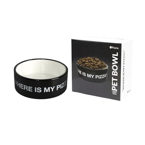 Fisura - Abbeveratoio Originale in Ceramica Nera per Cani Medi e Grandi. Ciotola da 750 ml. 16 x 16 x 6 cm (Pizza, Nero)