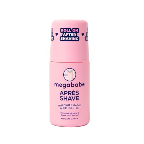 Megababe Mini Après Shave (1.7 fl oz) | Travel size post-Shave & Waxing | Vacation Essential | Ingrown Hair & Razor Bump Roll-On Treatment for Women | Bikini, Armpits & Legs