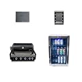 Mont Alpi Built-in 32-Inch 4-Burner 63000 BTU Built-In Black Stainless Steel Outdoor Kitchen Gas BBQ Island Grill + 2.7 Cubic Ft Glass Door Compact Refrigerator + Charcoal Tray & Griddle Plate Combo