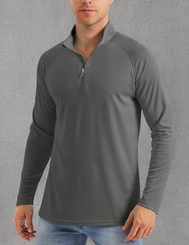 Image of MAGCOMSEN Men's Long Sleeve Sun Shirts UPF 50+ Tees 1 /4 Zip Up Fishing Running Rash Guard T-Shirts Outdoor Shirt, Dark Grey, Large