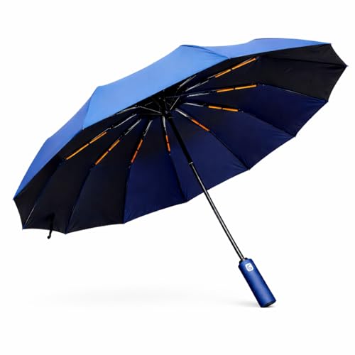 Guarda Chuva Automático Reforçado Resistente ao Vento com Proteção UV – Compacto, Dobrável e Portátil para Bolsa e Mochila - Qualidade Premium (Azul Marinho)