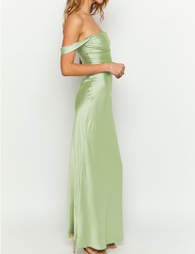 Image of Realtix Satin Off The Shoulder Strapless Bridesmaid Maxi Dress for Women