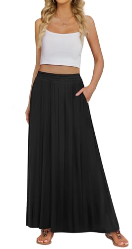 Women's Maxi Skirt Flowy High Waisted Casual Long Skirts with Pockets