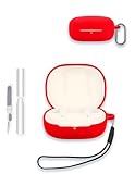 Case for Denon AH-C500W True Wireless Earbuds, WUNIAK Soft Silicone Protective Portable Scratch Shock Resistant Shell with Cleaner Kit & Carabiner & Lanyard,Red