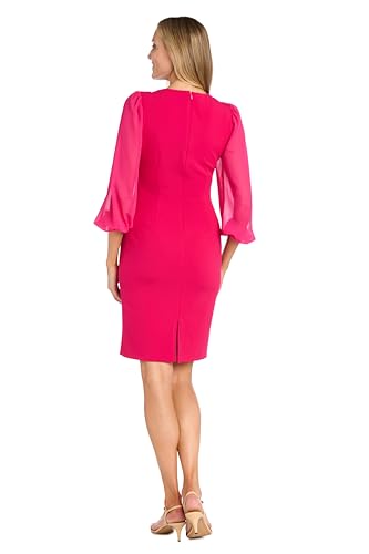 R&M Richards Stretchy Peony Sheath Dress W/Chiffon Bell Sleeves - Knee Length Sweetheart Neck Cocktail Dress4