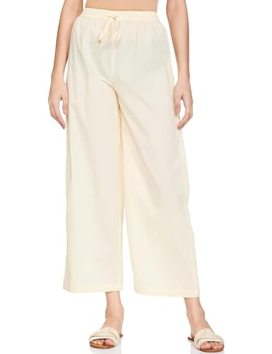 Image of Pack of 1 Stylish & Comfortable Rayon Cotton Straight Cut Wide Legs Palazzo Trousers for Women /Knitted Rayon Cotton Ethnic Palazzo White