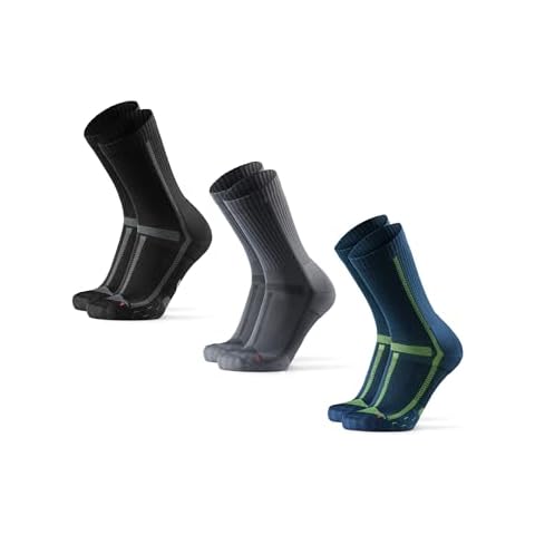 DANISH ENDURANCE Cushioned Running Socks for Long Distances, Crew Length, Anti-Blister for Men & Women, 3 and 5 Pack, Multicolor (1x Black, 1x Grey, 1x Navy Blue), Medium Cover