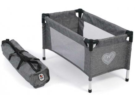 Lit Parapluie/lit de Voyage pour Poupon - 54x31x32 cm - Coloris Gris Jean - Set Accessoire poupée + Carte Animal