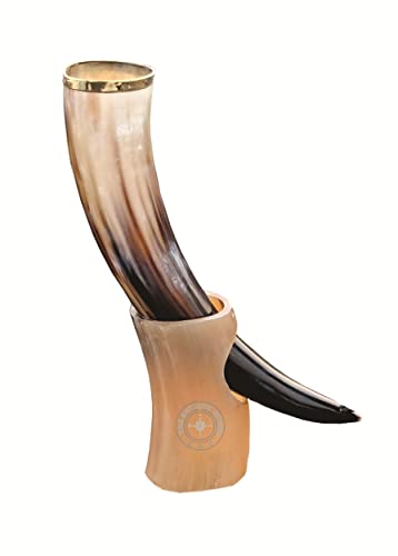 Real Ox Horn Drinking Horn Mug With Stand Viking Antique Style Beer Wine Mead Mug Gift