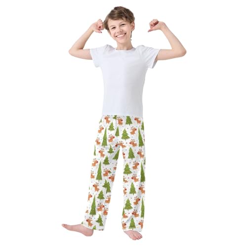 ZZXXB Reindeer Xmas Tree Star Boys Long Pants Soft Trousers Elastic Waist Kids Lounge Bottoms with Pockets S-XL2