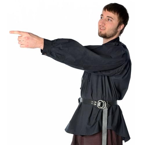 HEMAD Herren Schnürhemd Piraten-Hemd Vampir Gothic Mittelalter 100% Baumwolle Modell: Klingsor, schwarz, L