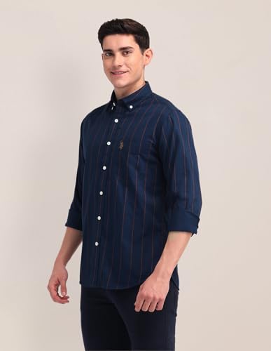 Image of U.S. Polo ASSN. Striped Slim Fit Formal Shirts for Men - 100% Cotton, Full Sleeve Mens Casual Shirts