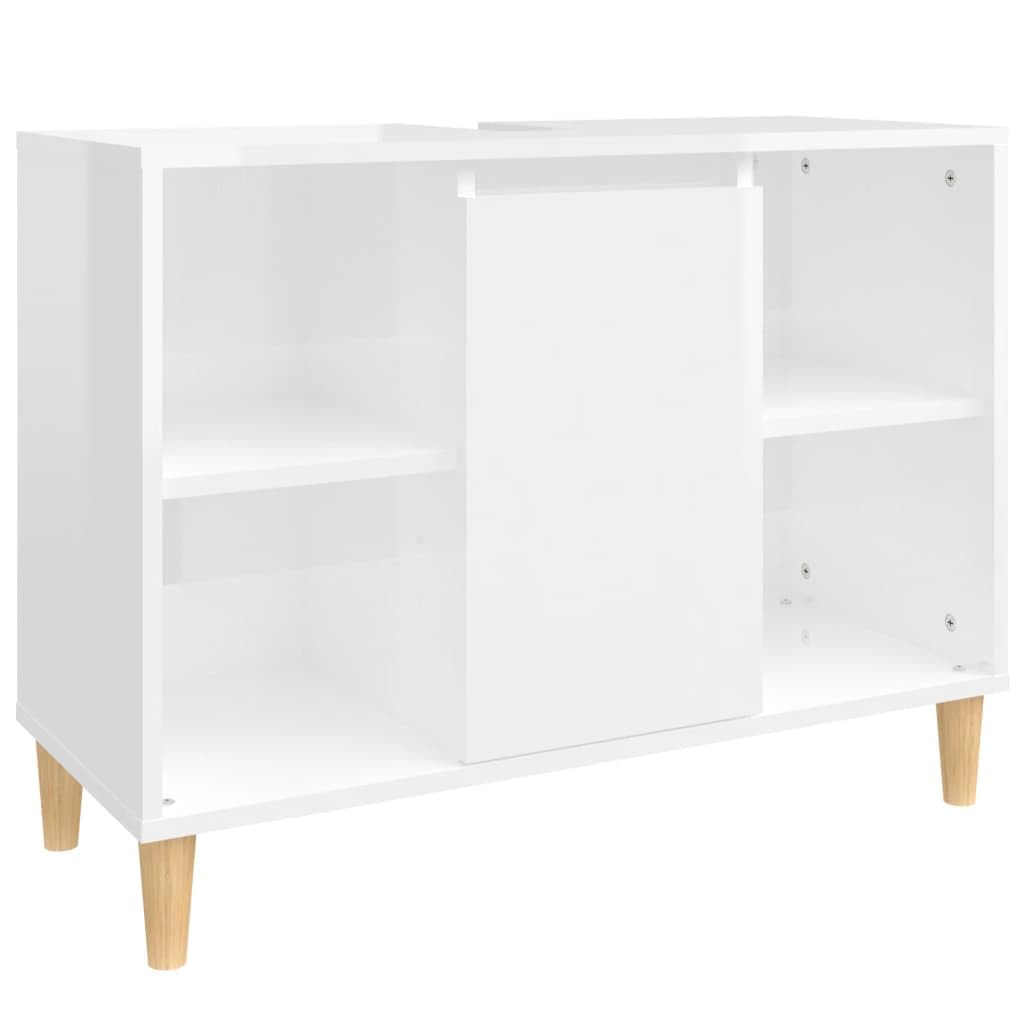 Tomostar Meuble sous Lavabo, Meuble de Rangement Salle de Bain sous Vasque Armoire Évier Blanc Brillant 80x33x60 cm Bois d'ingénierie