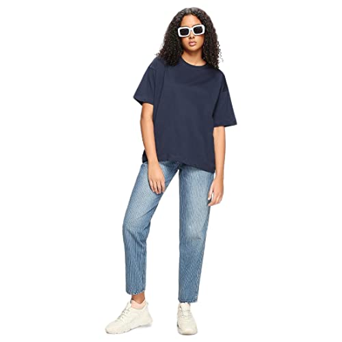 Image of Bewakoof Women's Solid Oversized Fit Half Sleeve Round Neck Cotton Jersey T-Shirt