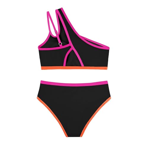 Bikini niña color block un hombro tela flexible forro suave traje baño dos piezas cómodo 6