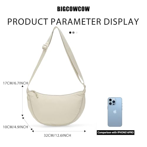 Image of Small Crescent Crossbody Bag for Women Men Lightweight Nylon Dumpling Sling Purse Shoulder Bag for Outdoor Travel(Beige, Small)