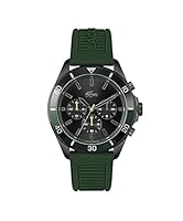 Lacoste Men's 2011153 Green Silicone Quartz Chronograph Watch, Black, 44MM