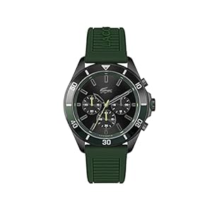 Lacoste Men’s Stainless Steel Quartz Watch with Silicone Strap, Green, 22 (Model: 2011153)