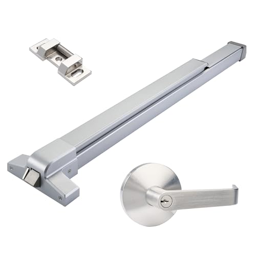 Suermany Commercial Door Push Bar Panic Exit Device with Exterior Lever, 32" Stainless Steel Panic Bars for Exit Doors, Aluminum Silver