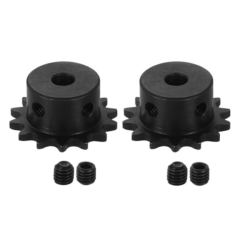 uxcell 2 Pcs #25 Chain Roller Sprocket 6.35mm Bore, 14 Tooth C45 Carbon Steel ANSI #25 Roller Sprocket Round Hole with Set Screws for ISO 04C Chain